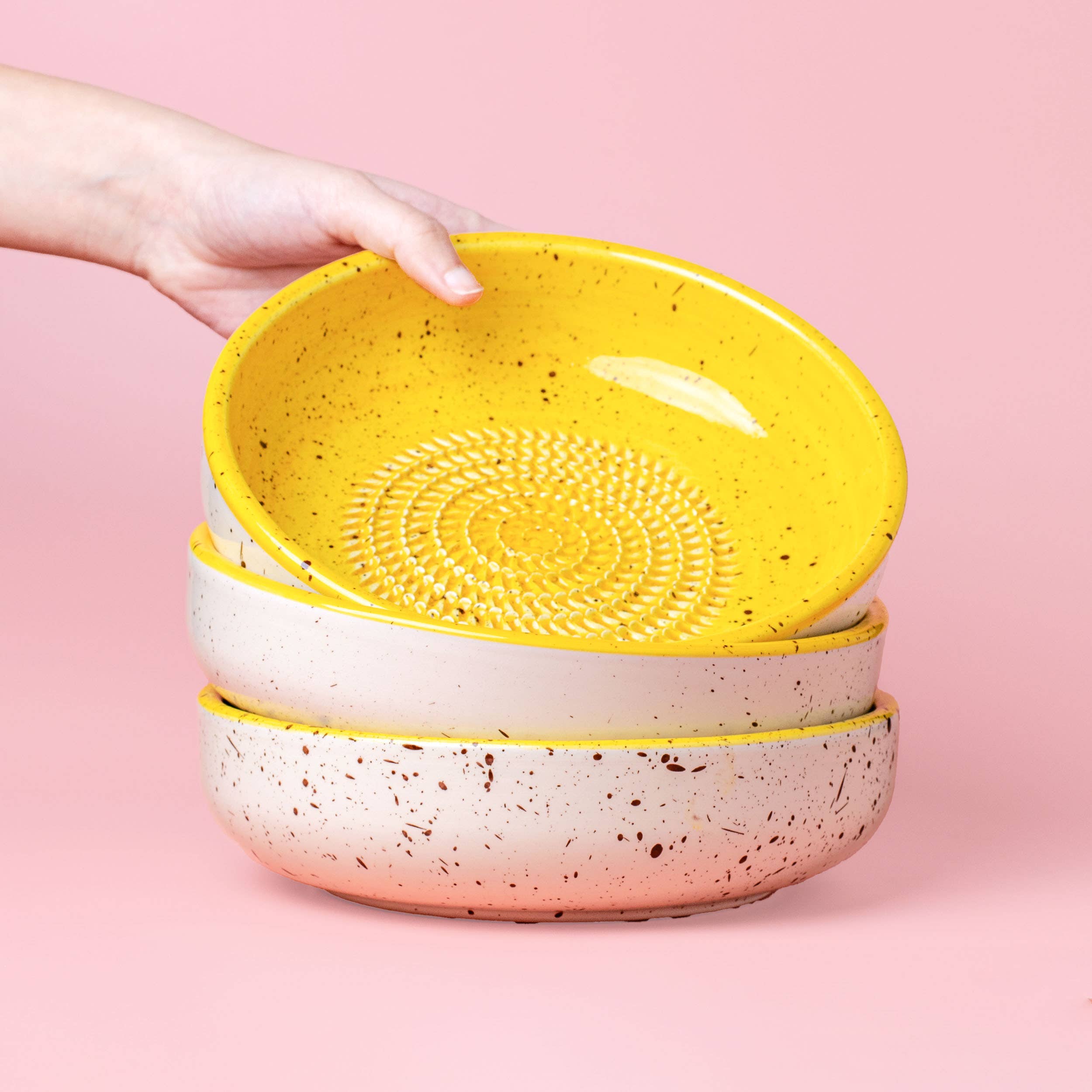 Artisan ceramic grater plate yellow large