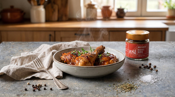 Rokerige barbecuekip met Bourbon Barrel Barbecue