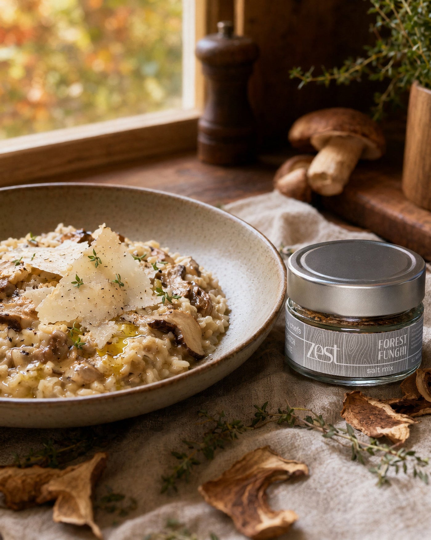 Gourmet salt with herbs and mushrooms lifestyle — ZEST Gourmet Salt Guide
