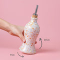 Confetti ceramic oil bottle side view with cork