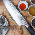 Top view of KOTAI Gyuto Japanese chef knife with 20cm Tsuchime blade