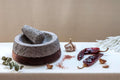 Detail of volcanic rock texture on a molcajete