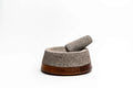 Molcajete volcanic stone mortar from above showing texture